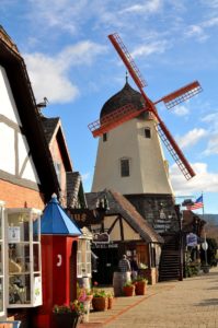 A traditional windmill beside the shops in Solvang