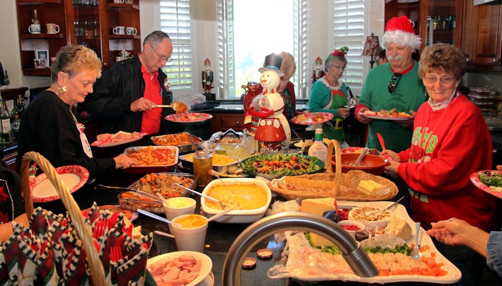 Club members enjoying a Christmas buffet together